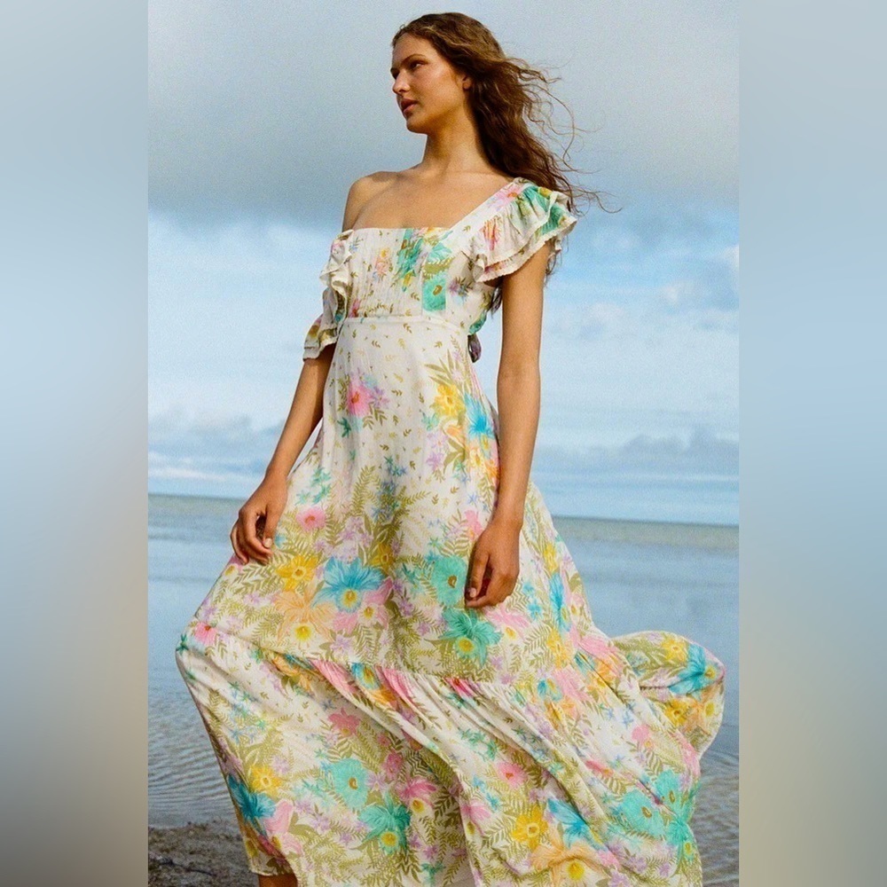 NWT SPELL & GYPSY Lei Lei Frill Gown Cream Floral XXL